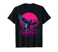 Retro Synthwave Kaiju Monstruo Cuervo Ciudad Cuervos Camiseta