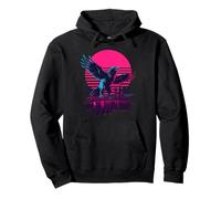 Retro Synthwave Kaiju Monstruo Cuervo Ciudad Cuervos Sudadera con Capucha