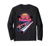 Retro Synthwave Pianista Teclado Piano Pianistas Manga Larga