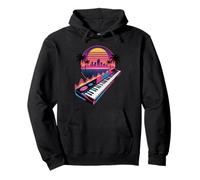 Retro Synthwave Pianista Teclado Piano Pianistas Sudadera con Capucha