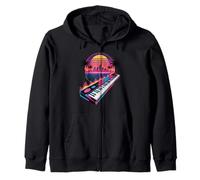 Retro Synthwave Pianista Teclado Piano Pianistas Sudadera con Capucha