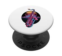 Retro Synthwave Saxofón Saxofonista PopSockets PopGrip Adhesivo