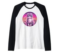 Retro Synthwave Scottish Fold Cat Gafas de Sol Coupari Camiseta Manga Raglan