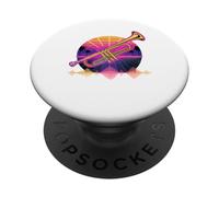 Retro Synthwave Trompeta Trompetista PopSockets PopGrip Adhesivo