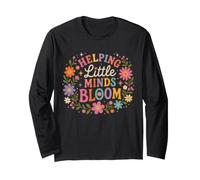 Retro Teacher Helping Little Minds Bloom Floral Cita Manga Larga