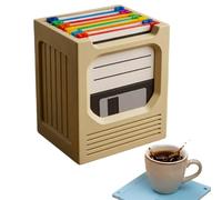 Retro Tech Coaster Holder Set - Vintage Inspired Drink Coaster Organizer | Wood and Resin Base with Stackable Storage Rack, Home Office Decor Bar Table Accessory Set