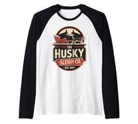 Retro The Husky Sleigh Co Classic Christmas Camiseta Manga Raglan