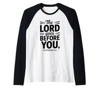 Retro The Lord Goes Before You - Verso de la Biblia Christian Faith Camiseta Manga Raglan