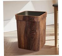 Retro Trash Can 9.7x11 Square Vintage Wood Grain Small Trash Can with Pressure Ring Reusable Farmhouse Waste Basket for Bedroom, Living Room, Kitchen, Bathroom