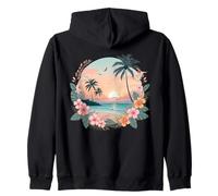 Retro Tropical Playa Puesta del Sol Palmeras Hibisco Flores Lindo Sudadera con Capucha