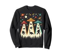 Retro UFO Escena con Criaturas folclóricas en el Espacio Sudadera