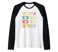 Retro Un Deux Trois Gato Divertido Gato Vintage Gatito Amante Camiseta Manga Raglan