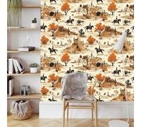Retro Vaquero Papel de Pared Autoadhesivo Pelar y Pegar Desierto Pueblo Papel Pintado Adhesivo Impermeable Mate Removible Wallpaper para Dormitorio Muebles Armario Pared Salon Pegatina 0.52x10 m