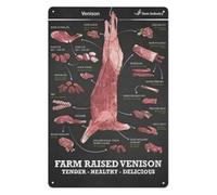 Retro Venison Deer Cuts Butcher Chart Metal Sign Meat Cutting Guide Wall-Art For Kitchen Butcher Shop Man Cave 8 X 12 inch