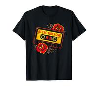 Retro Vibes Only Cinta de casete Vintage Roses Tattoo Art Camiseta