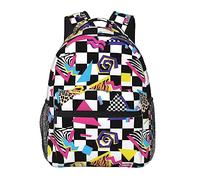 Retro Vintage 80S 90S Race Black White Checkered Zebra Flag Tiger Leopard Print Mochilas Ligero Multiusos Bolso de hombro antirrobo Mochila de gran capacidad para viajar y acampar con bolsillos late
