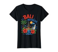 Retro Vintage Bali Indonesia Templo Tropical Palmera Surf Camiseta gráfica económica