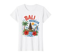 Retro Vintage Bali Indonesia Templo Tropical Palmera Surf Camiseta gráfica económica
