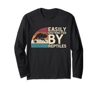 Retro Vintage Easily Distracted by Reptiles Funny Lizard Manga Larga