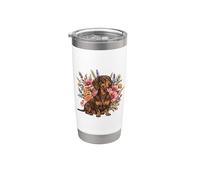 Retro Vintage Flowers Floral Brown Chocolate Dachshund Lover Vaso térmico de acero inoxidable de doble pared