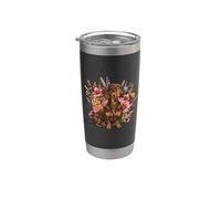 Retro Vintage Flowers Floral Brown Chocolate Dachshund Lover Vaso térmico de acero inoxidable de doble pared