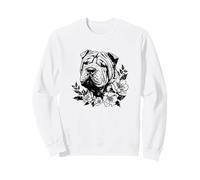Retro Vintage Flowers Floral Ink Chinese Shar Pei Dog Lover Sudadera