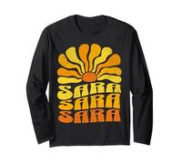 Retro Vintage Groovy Sun SARA Nombre Personalizado Estilo 70s Manga Larga