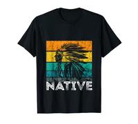 Retro Vintage India Jefe Pluma Tocado Nativo Americano Camiseta