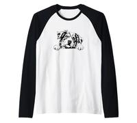 Retro Vintage Logo Happy Face Blue Merle Australian Shepherd Camiseta Manga Raglan