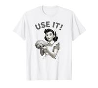 Retro Vintage Mujer Sosteniendo Cerebro y Cita Utilizarlo Sarcástico Camiseta