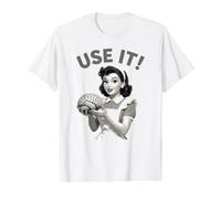 Retro Vintage Mujer Sosteniendo Cerebro y Cita Utilizarlo Sarcástico Camiseta gráfica económica