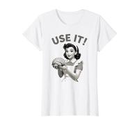Retro Vintage Mujer Sosteniendo Cerebro y Cita Utilizarlo Sarcástico Camiseta gráfica económica