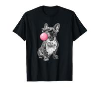 Retro Vintage Pink Bubble Gum Brindle French Bulldog Dog Camiseta