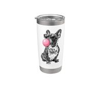 Retro Vintage Pink Bubble Gum Brindle French Bulldog Dog Vaso térmico de acero inoxidable de doble pared