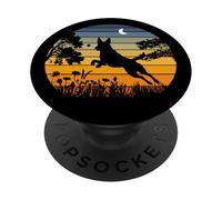 Retro Vintage Sunset GirlsGarden Nature Belgian Malinois Dog PopSockets PopGrip Adhesivo