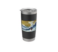 Retro Vintage Surfing Wave Black Long Haired Dachshund Lover Vaso térmico de acero inoxidable de doble pared