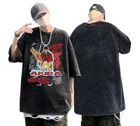 Retro Vintage Wash T Shirt Kaneda Tetsuo Akira tee Akira Neo Tokyo Capsule Camiseta de Cuello Redondo Lavado ácido para Hombre.