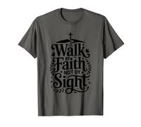 Retro Walk by Faith Not by Sight Verso de la Biblia Christian Jesus Camiseta