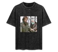 Retro Washed Shirt Men's Unisex John Rambo First Blood Where Is Your Mask Son Round Neck Antique Wash T-Shirt Short Sleeve Black S
