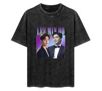 Retro Washed Shirt Men's Unisex Lee Min Ho Homage Round Neck Antique Wash T-Shirt Short Sleeve Black XXL