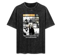 Retro Washed Shirt Men's Unisex Vagabond Miyamoto Musashi Sasaki Kojiro Manga Round Neck Antique Wash T-Shirt Short Sleeve Black XL