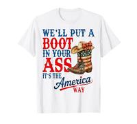 Retro We'll Put A Boot Western Cowgirl USA Flag 4 de julio Camiseta