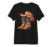 Retro Western Cowboy Boots Cowgirl American Flag 4th of July Camiseta Premium