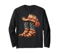 Retro Western Cowboy Boots Cowgirl American Flag 4th of July Manga Larga