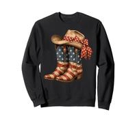 Retro Western Cowboy Boots Cowgirl American Flag 4th of July Sudadera
