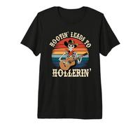 Retro Western Hootin Conduce a Hollerin Skeleton Cowboy Skull Camiseta Premium
