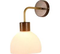 Retro Wood Wall Sconce with Glass Shade Modern Nordic Stripe Mid Century Hallway Lamp for Indoor Lighting in Study Room Living Room Bedside(Walnut)/Walnut