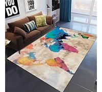 Retro World Map Alfombra Para Sala De Estar, Alfombra Grande Franela Lavable Beige Marrón Mapa Del Mundo Alfombra Pelo Corto Decoración De Alfombra De Habitación De Hombre (Color 3,120x160 cm)