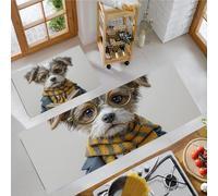 Retro Y Adorable Alfombrillas De Cocina Antideslizantes, Gris Claro Juego De 2 Piezas Ojos Cachorro Animal Alfombras De Cocina Suaves para Pasillo Comedor Entrada - 50x80+50x150cm