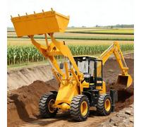 Retroexcavadora compacta de ruedas resistente con cubo delantero hidráulico y brazo excavador trasero, mini retroexcavadora para construcción, zanjas y movimiento de tierra